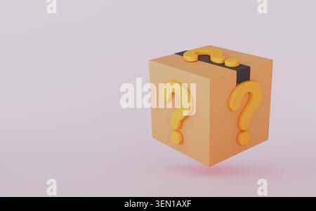 Boîte en carton de marchandises avec icône de symbole de point d'interrogation, FAQ ou concept de questions fréquemment posées Banque D'Images
