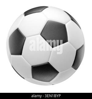 Ballon de football isolé 3d classique noir et blanc Banque D'Images
