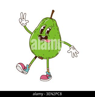 Dessin animé drôle poire groovy fruit personnage Illustration de Vecteur