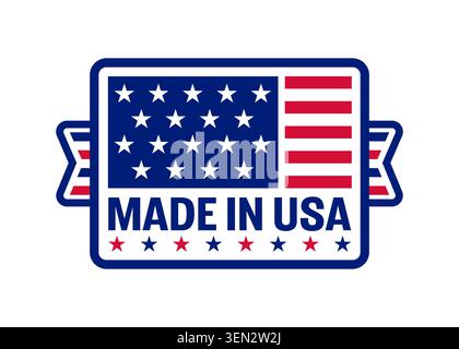 Made in USA badge avec icône de drapeau américain Illustration de Vecteur