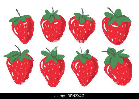 Ensemble de fruits de fraise aquarelle vectorielle. Illustration de fraises rouges dessinées à la main. Éléments de design isolés vintage tendance Illustration de Vecteur