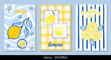 Citrons agrumes Italien Amalfi affiches d'été Illustration de Vecteur