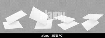 cartes de visite vierges 3d réalistes flottant dans l'air, icônes vectorielles isolées sur fond. Modèle de maquette de papier blanc pour la conception d'identité de marque, présentations créatives, projet de papeterie professionnelle Illustration de Vecteur