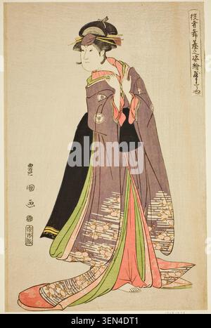 Yamatoya : Iwai Hanshiro IV dans le rôle de Katanaya Ohana, de la série Portraits d'acteurs sur scène par Utagawa Toyokuni I, 1794, représentant un acteur kabuki en costume élaboré avec des robes superposées et une jupe traînante Banque D'Images