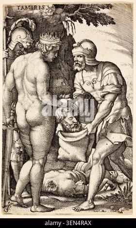 Tamiris de Georg Pencz, v. 1539, représentant le légendaire musicien et poète Thrace en conversation avec des soldats armés, qui tiennent un captif lié dans un paysage classique Banque D'Images