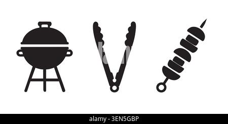 Black Silhouette Vector Set de BBQ Grill et d'outils de barbecue Illustration de Vecteur