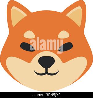 Illustration plate d'un visage de chien de style shiba orange avec des joues crème aux oreilles pointues et un sourire calme Illustration de Vecteur