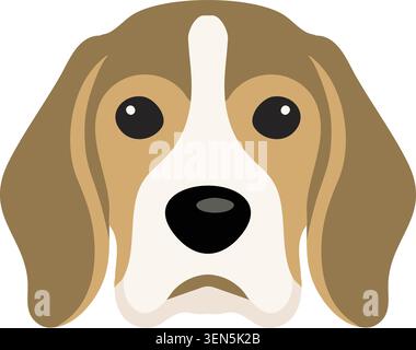 Illustration plate d'un visage de chien de chien de chien avec de longues oreilles tombantes, de grands yeux et une expression triste Illustration de Vecteur