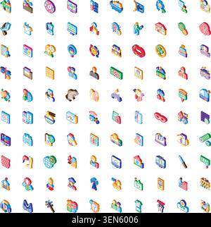 Ensemble d'icônes isométriques comprenant des éléments et des objets colorés pour divers services, activités et concepts numériques, présentant un collectionnti complet Illustration de Vecteur