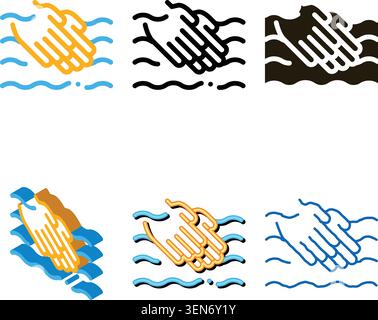 Vecteur d'icône de lavage des mains dans l'eau. Contour mains simplifiées lavage à l'eau signe. Symbole de contour isolé Illustration de Vecteur