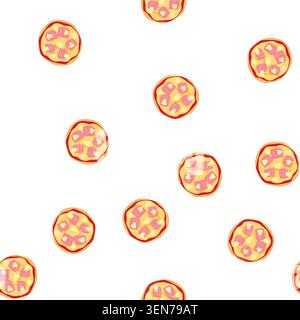 pizza hawaïenne à motif avec une croûte ronde, une riche sauce tomate, du fromage fondu, du jambon succulent et des morceaux d'ananas juteux, présentés de haut en bas Illustration de Vecteur