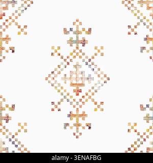 Motif sans couture tribal aquarelle multicolore avec ornement inspiré du point de croix ethnique Banque D'Images