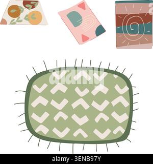Tapis de style boho avec divers motifs abstraits et organiques, créant un ensemble confortable et décoratif de revêtements de sol pour un design intérieur moderne Illustration de Vecteur