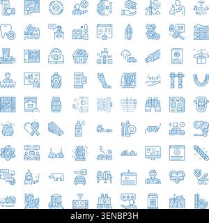 Dessinant à la main diverses icônes de style doodle sur un fond blanc, symbolisant les objets de tous les jours, les activités humaines, les concepts d'affaires et les éléments de la nature, Illustration de Vecteur