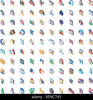 Grande collection d'icônes isométriques colorées illustrant divers concepts liés à la technologie numérique moderne, aux affaires mondiales, à la communication sociale Illustration de Vecteur