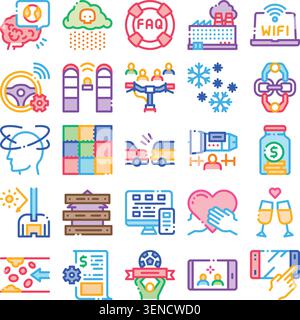 Collection d'icônes de ligne graphique illustrant un large éventail de situations de vie courantes, la technologie, les questions de santé, la sécurité, la communication, finance, et e Illustration de Vecteur