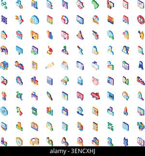 Ensemble d'icônes isométriques colorées illustrant un large éventail de concepts commerciaux, technologiques, de communication et de service pour les applications numériques modernes Illustration de Vecteur