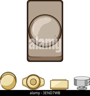 Boutons d'armoire et poignées de différentes formes et couleurs créant une collection utile pour le design d'intérieur, les meubles et le contenu d'amélioration de la maison dans un Illustration de Vecteur