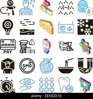 Ensemble de diverses icônes vectorielles représentant le style de vie contemporain, les objets communs, les activités, les concepts et les problèmes dans un style plat et illustratif, approprié Illustration de Vecteur