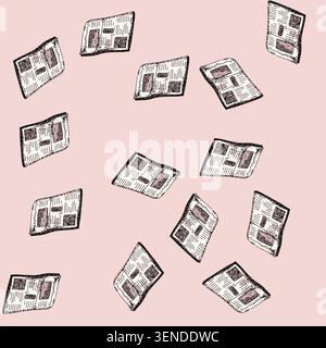 motif rétro vieux journal dessiné à la main. imprimer antique, titre périodique, reportage chronique rétro vieux journal illustration vectorielle Illustration de Vecteur
