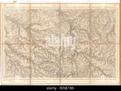 La carte gravée identifie Aigurande et a été publiée en 1850. Le document fournit une référence géographique pour la localité dans la région de l'Indre en France et contribue à une série de cartes régionales du XIXe siècle. Banque D'Images