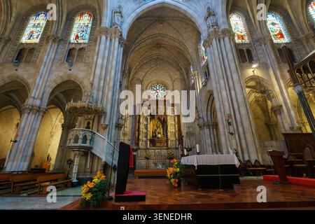 Vue intérieure de la basilique Saint Vincent Ferrer à Valence Espagne présentant une architecture gothique de renouveau avec vitraux et autel détaillé Banque D'Images