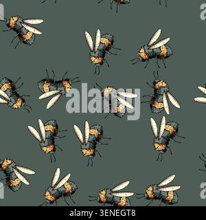 Motif Bumblebee en vol montrant son corps flou et ses ailes translucides, dessin minimaliste en noir et blanc sur fond blanc, insecte charmant Illustration de Vecteur