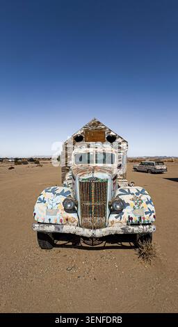 Californie, USA, 30 septembre 2024, vue d'un camion décoré à Salvation Mountain Banque D'Images