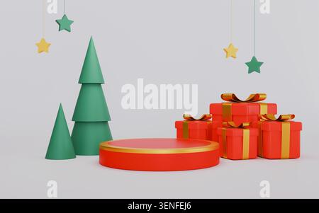 Noël avec podium pour la présentation du produit rouge blanc et vert géométrique Banque D'Images