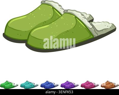 chaussures homme pantoufles dessin animé. accueil confortable, paire masculine chaussures homme pantoufles signe illustration colorée Illustration de Vecteur