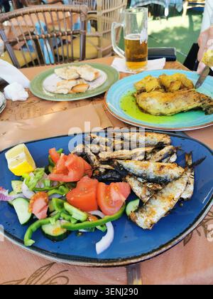 Cuisine grecque authentique avec sardines méditerranéennes fraîches. Photo de stock de cuisine grecque de haute qualité pour les blogs culinaires Banque D'Images