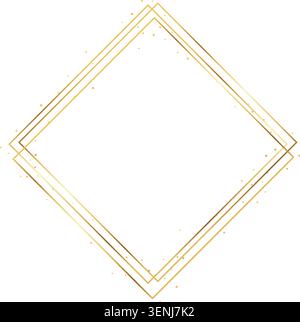 Les lignes dorées forment un élégant cadre en diamant. Des étincelles délicates ornent le contour subtilement. Le fond blanc renforce l'attrait minimaliste du luxe. Parfait pour w Illustration de Vecteur