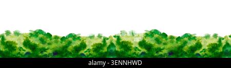 Bordure horizontale sans couture d'arbres et de buissons verts luxuriants. Illustration aquarelle. Ce ruban à motif botanique frais de saison avec espace copie Banque D'Images