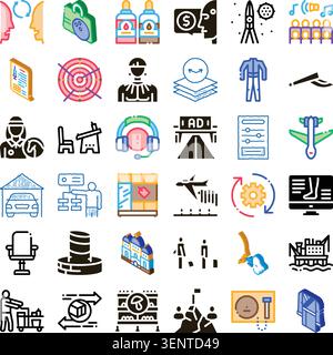 Collection d'icônes diversifiée représentant divers aspects de la communication, du commerce, des soins de santé, des voyages et des activités personnelles pour la conception Web et l'applicati Illustration de Vecteur