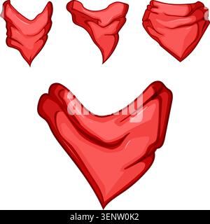 Bandanas rouges et mouchoirs apparaissant comme un vêtement de cou occidental classique ou un accessoire de masque de bandit, présentant un article en tissu polyvalent pour divers apparences Illustration de Vecteur
