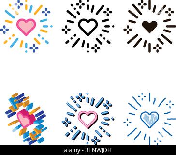 Icône de vecteur de variété de ligne mince de mariage de coeur et de feu d'artifice. Symbole Love Heart Wedding Element pictogramme linéaire. Préparation de fête et modèle de mariage Illustration de Vecteur