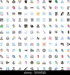 Grande collection de diverses icônes de ligne isométrique présentant divers concepts liés aux affaires, style de vie, santé, éducation, technologie, finances, tr Illustration de Vecteur