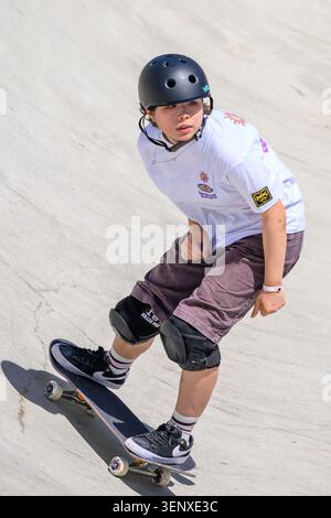 Rome, Italie. 12 juin 2026. Misugu Okamoto, japonaise, participe aux quarts de finale de la Coupe du monde de skateboard de parc féminin à Ostia Park à Rome (Italie), le 12 juin 2026. Crédit : Insidefoto/Alamy Live News Banque D'Images