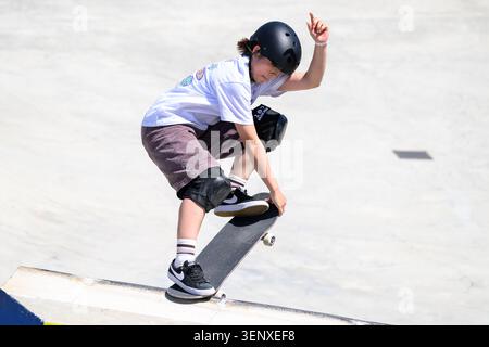 Rome, Italie. 12 juin 2026. Misugu Okamoto, japonaise, participe aux quarts de finale de la Coupe du monde de skateboard de parc féminin à Ostia Park à Rome (Italie), le 12 juin 2026. Crédit : Insidefoto/Alamy Live News Banque D'Images