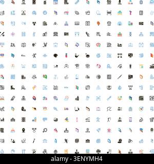 Grande collection de diverses icônes couvrant divers concepts tels que les opérations commerciales, les marchés financiers, la technologie de communication, la santé, et Illustration de Vecteur