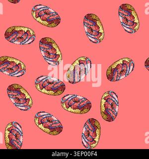 motif beignet de nourriture dessiné à la main. dessert de beignet, rose gâteau, chocolat sucré, pâtisserie au sucre, illustration vectorielle de dessin de vecteur de nourriture de beignet Illustration de Vecteur