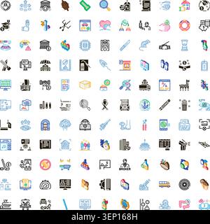Diverses icônes illustrant des concepts à travers le style de vie, la finance, la technologie et la santé, formant un ensemble complet pour divers numériques et informations Illustration de Vecteur