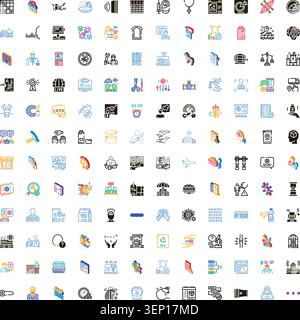 Grande collection de diverses icônes de lignes fines couvrant un large éventail de sujets, y compris la communication numérique, les services financiers, la santé, la création Illustration de Vecteur