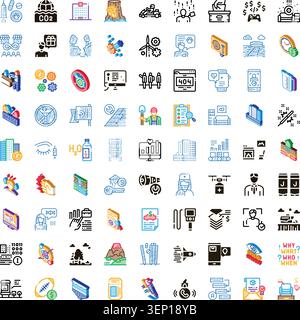 Collection d'icônes colorées et linéaires isométriques illustrant divers concepts, services, industries et symboles pour les applications numériques modernes et Illustration de Vecteur