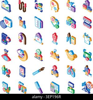Collection de diverses icônes isométriques illustrant un large éventail de services commerciaux, concepts abstraits, symboles et objets, les présentant divers Illustration de Vecteur