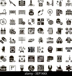 Collection d'icônes de glyphe monochromes représentant divers concepts liés aux affaires, à la finance, au shopping, au commerce électronique et à la technologie, parfait pour le Web et M. Illustration de Vecteur
