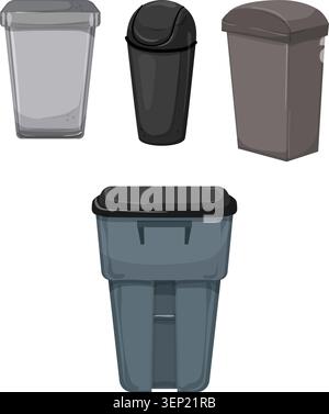 Le groupe des poubelles grises et noires illustre les concepts de gestion des déchets, de recyclage et de durabilité environnementale de manière propre et organisée Illustration de Vecteur