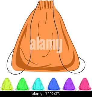 Sac à cordon magenta brillant dans le style vectoriel plat, parfait pour l'emballage, le stockage ou le voyage, pochette en tissu doux pour les cadeaux, la lessive, les articles personnels sur Illustration de Vecteur