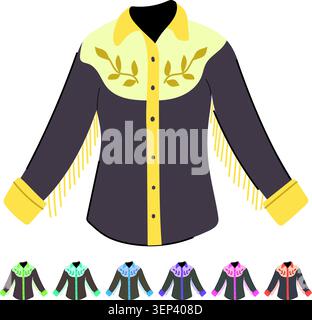 chapeau cowgirl chemise dessin animé. rodéo graphique, pays de dessin, vecteur de signe de chemise de cowgirl chapeau d'art rétro Illustration de Vecteur