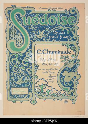 La lithographie décorative de George Auriol présente des oiseaux stylisés disposés dans un motif ornemental intitulé Suédoise reflétant les arts graphiques français du début du XXe siècle et la composition imprimée d'un portfolio collectionné. Banque D'Images